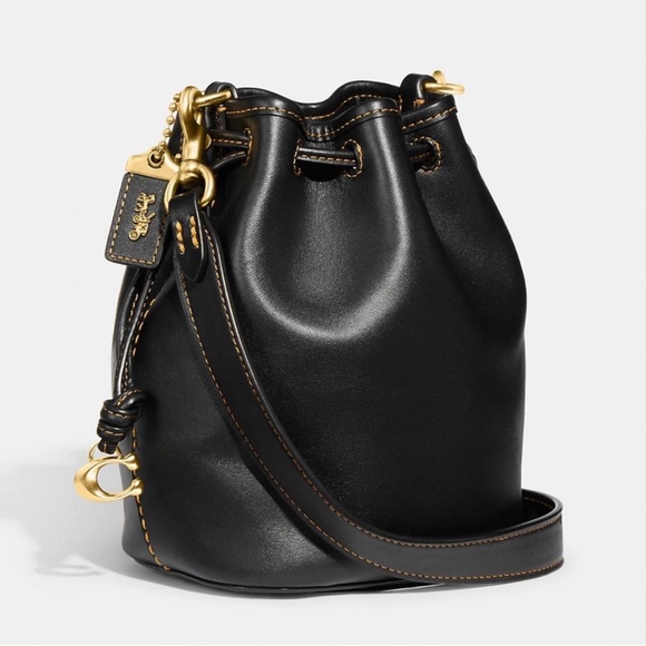 Coach 1941 Camila Bucket Crossbody Bag in Brass/Black Glovetanned Leather NWT - Picture 7 of 9